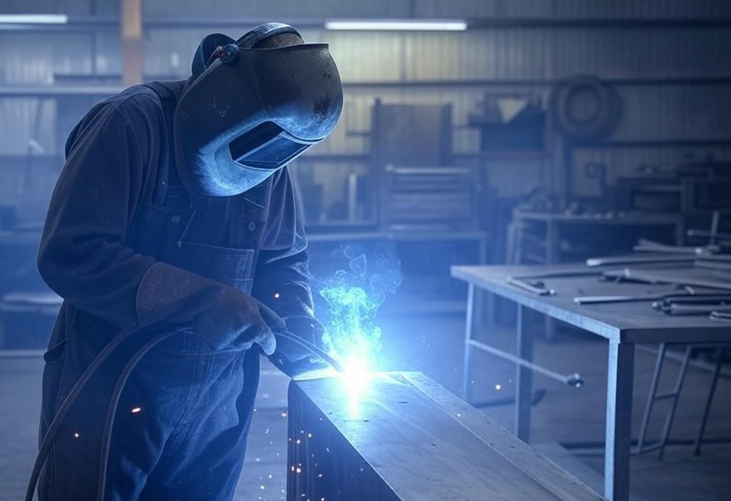 metal shop worker with mask